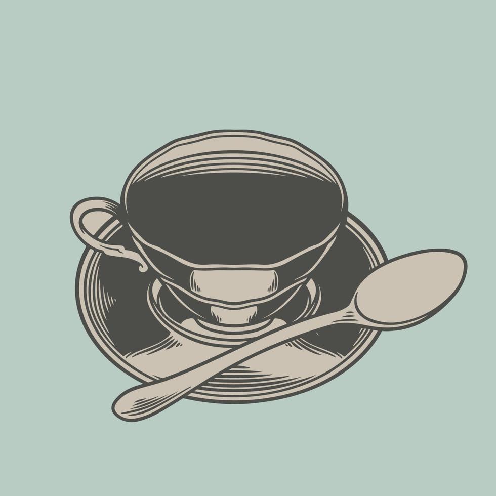 schizzo disegnato a mano della tazza di tè nello stile dell'incisione per il menu vettore