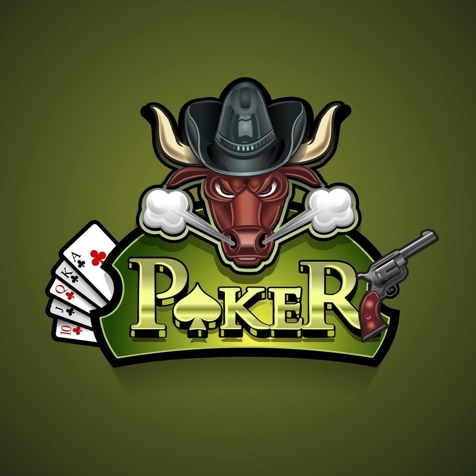 logo del poker texas su uno sfondo verde con una pistola toro e carte. vettore