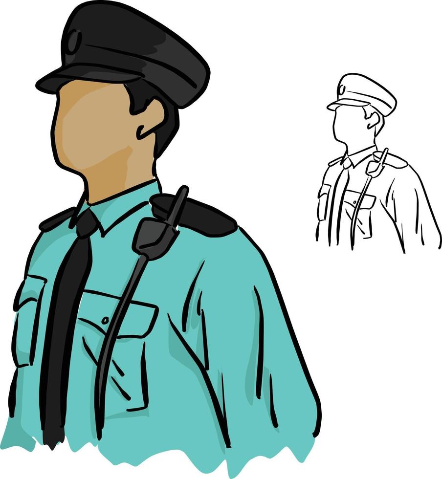 schizzo di illustrazione vettoriale di poliziotto asiatico mezzo ritratto