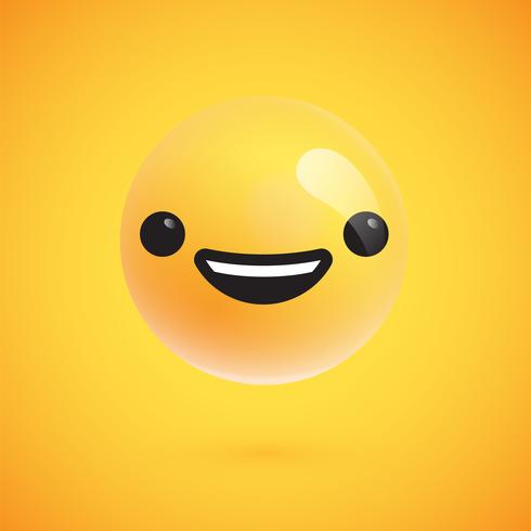 Emoticon giallo alto-dettagliato sveglio per il Web, illustrazione di vettore
