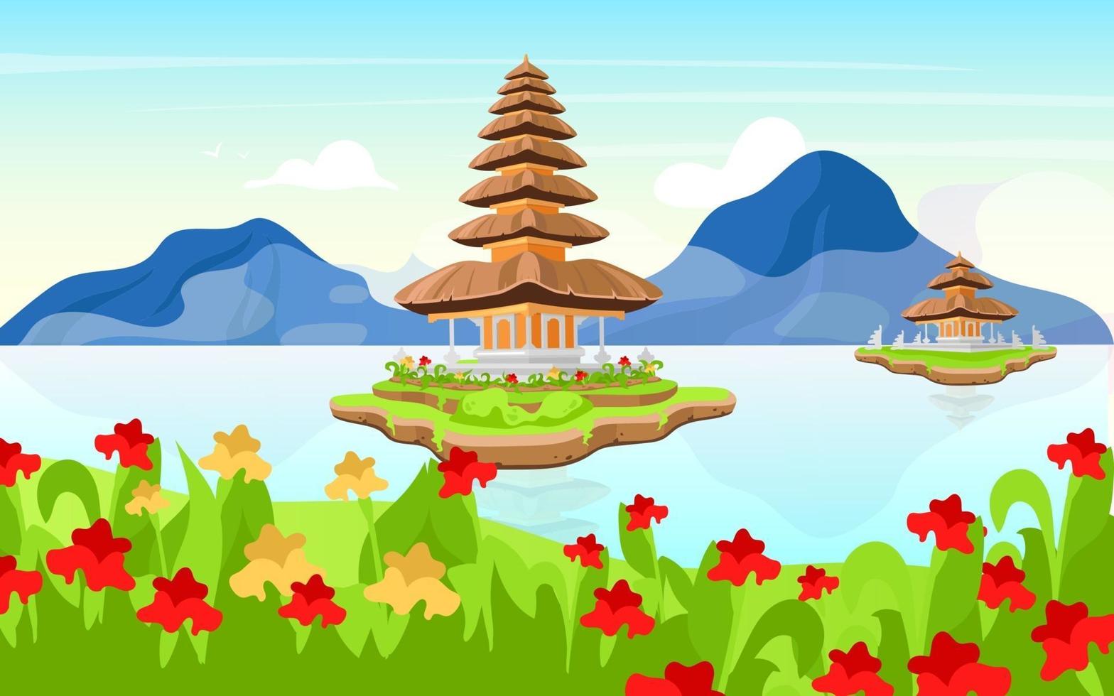 pura ulun danu bratan illustrazione vettoriale piatta