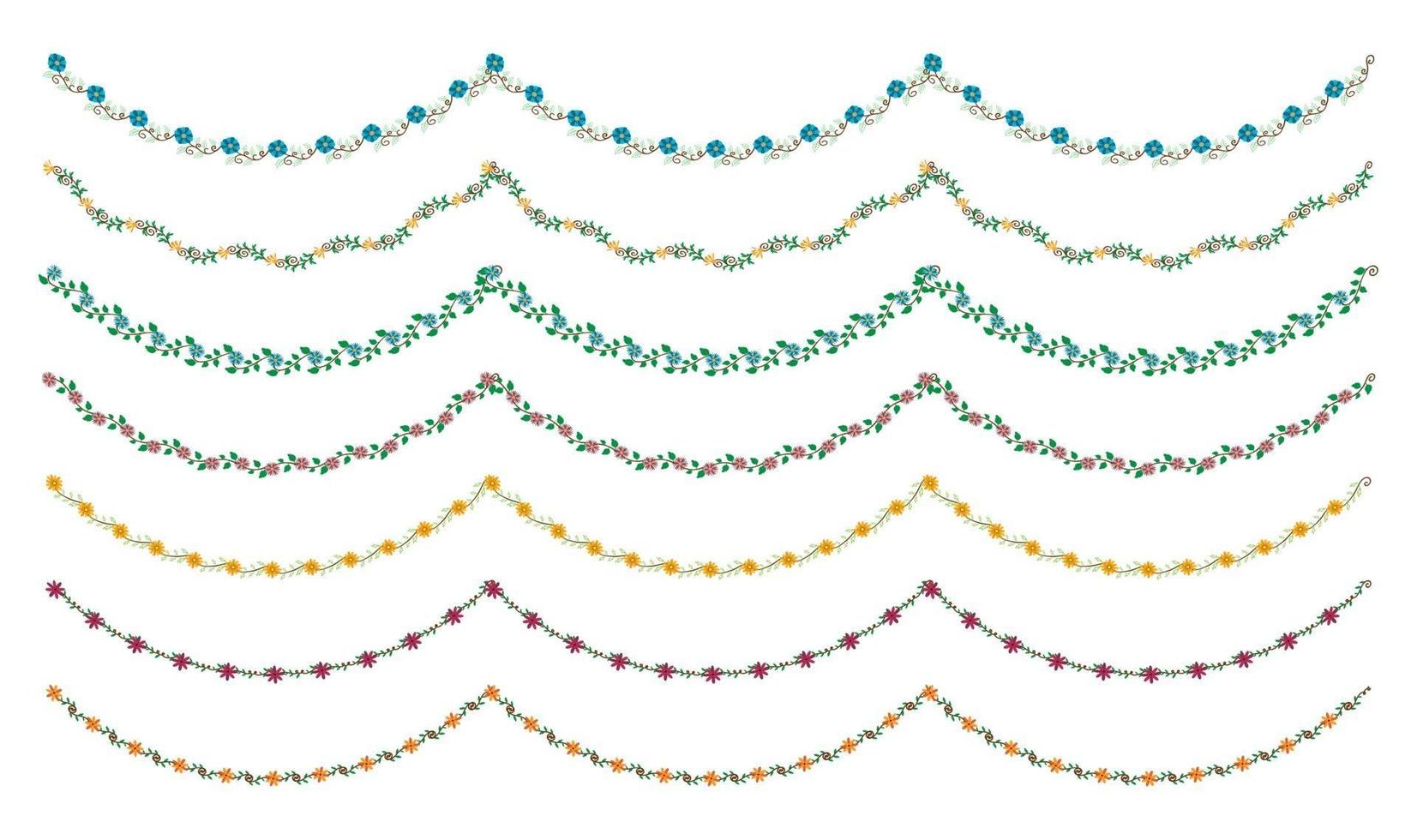 insieme di elementi di bordi disegnati a mano, vettore di ornamenti floreali