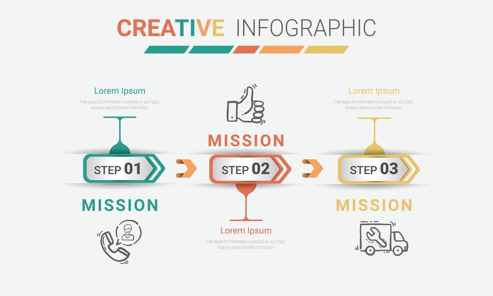 modello di progettazione timeline con 3 etichette vettore