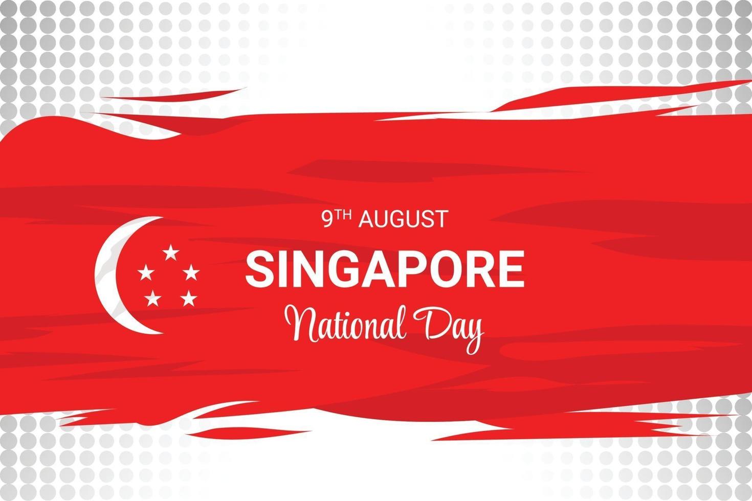 striscione per la festa nazionale di singapore con bandiera rossa del grunge vettore