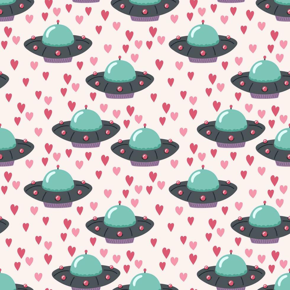 ufo e cuori. senza soluzione di continuità modello. vettore illustrazione