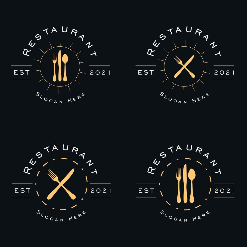 collezione logo ristorante con disegni di coltello, cucchiaio e forchetta vettore