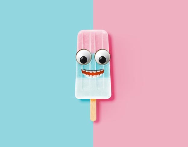 Emoticon divertente sull&#39;illustrazione realistica del gelato, illustrazione di vettore