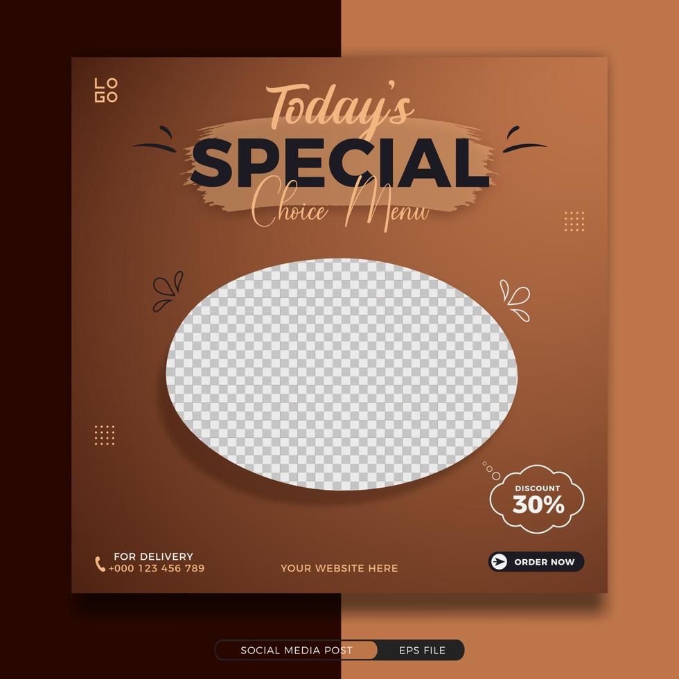 modello di banner quadrato per social media promozionale menu di cibo vettore