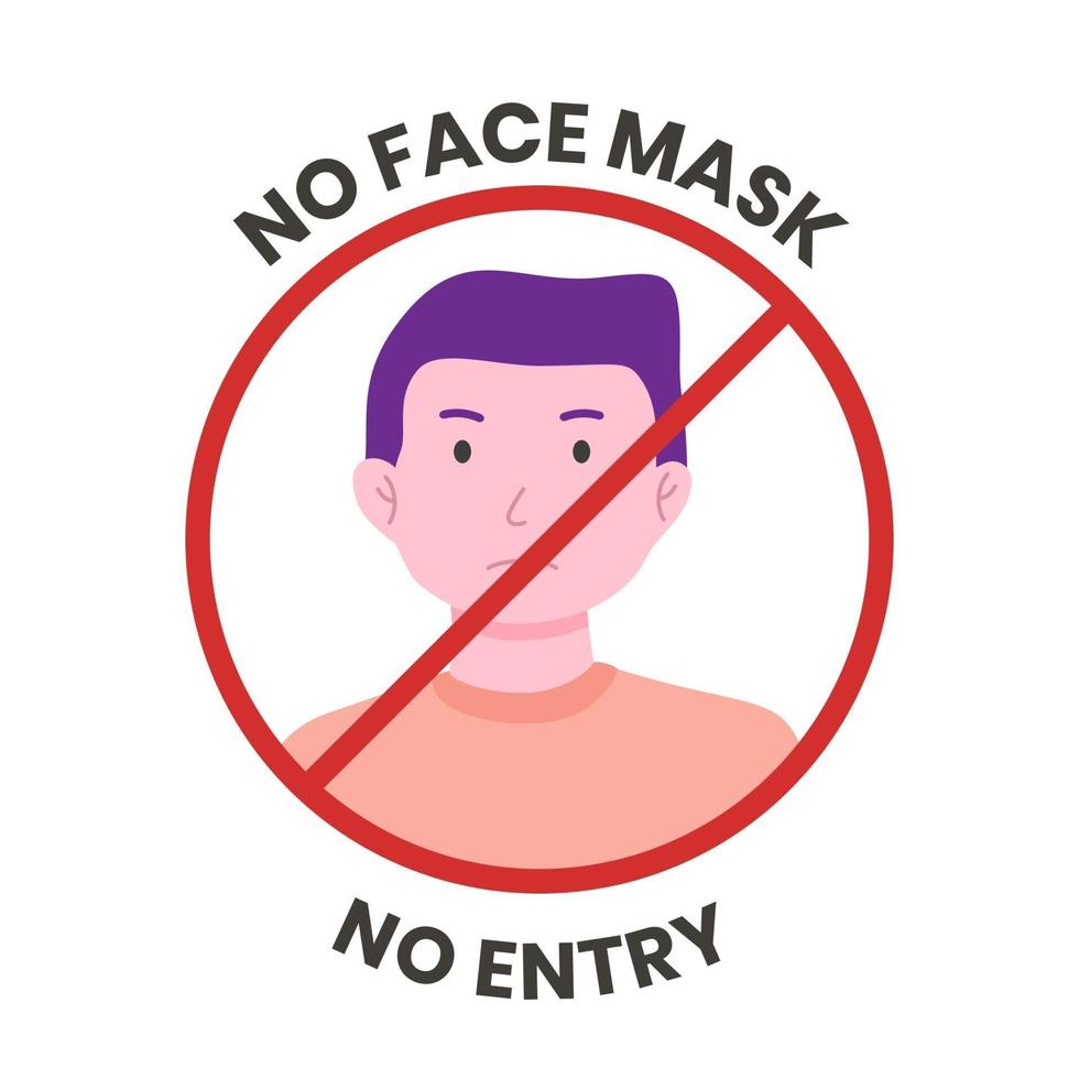 nessuna maschera facciale nessun segno di ingresso illustrazione vettoriale per la prevenzione dei virus