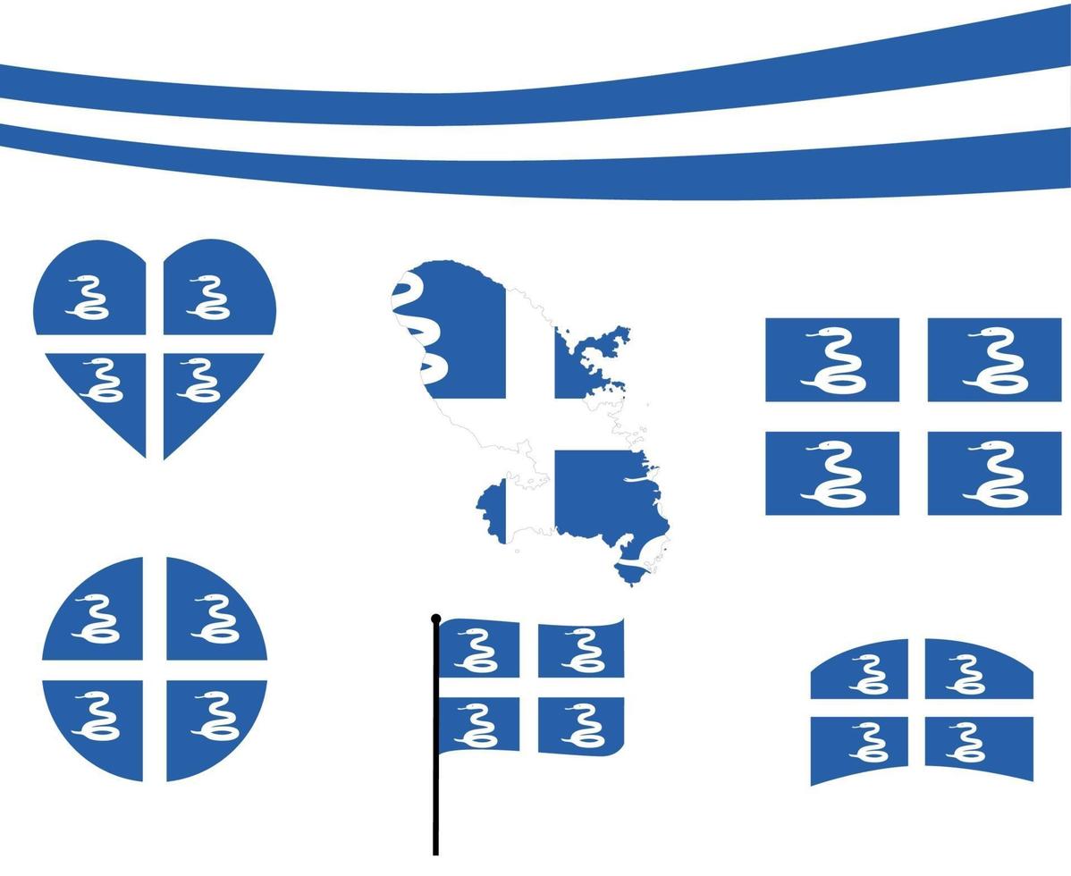 bandiera della martinica mappa nastro e cuore icona illustrazione vettoriale abstract