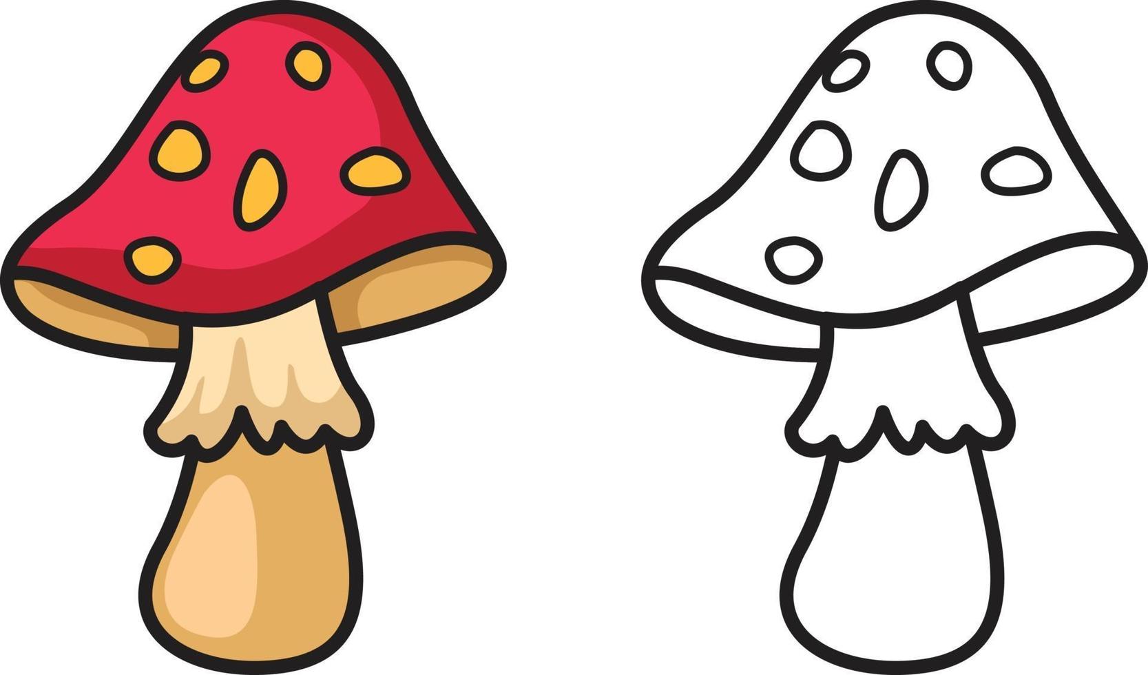 funghi colorati e in bianco e nero per libro da colorare vettore