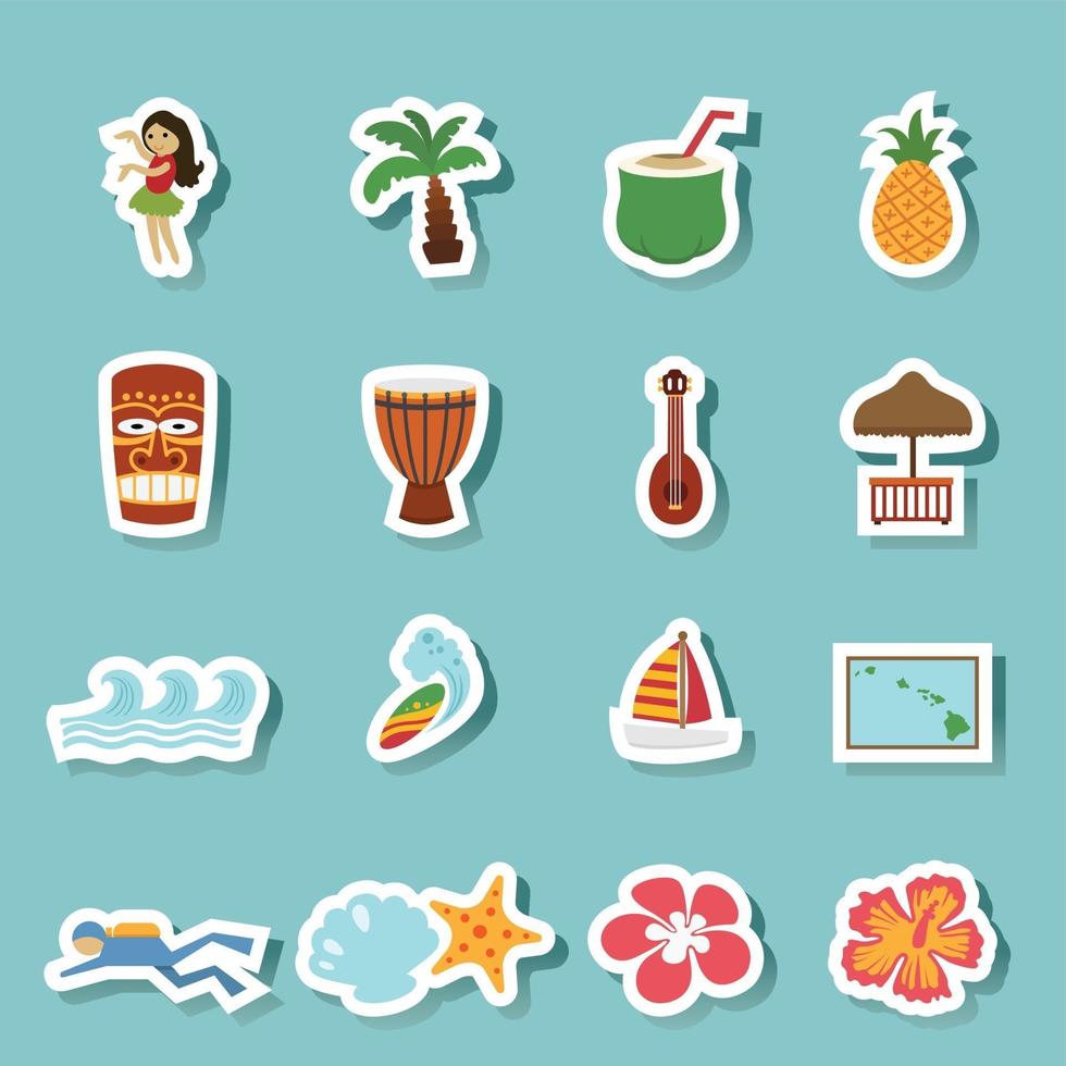 icone tropicali dell'isola e della spiaggia delle hawai vettore