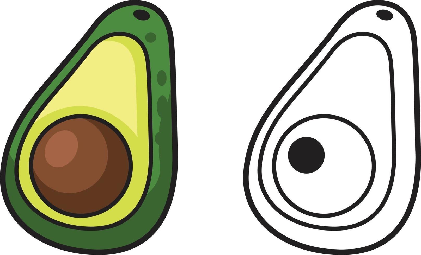 avocado colorato e in bianco e nero per libro da colorare vettore