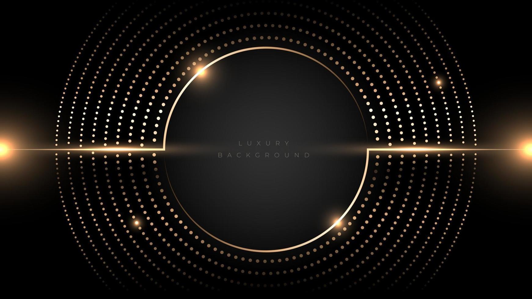 punti astratti cerchio luminoso effetto lusso su sfondo nero e oro vettore