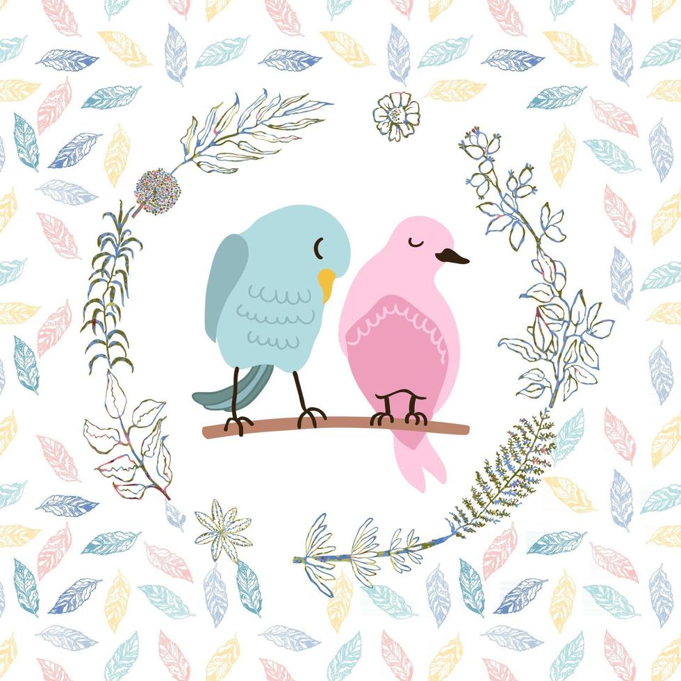illustrazione colorata di una simpatica coppia di uccelli innamorati vettore