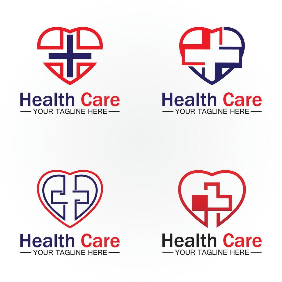 Salute cura o medico cuore logo design modello vettore