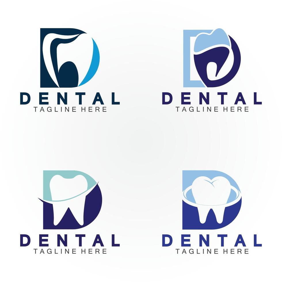 iniziale d lettera con dentale icona sagomato dentro vettore logo design illustrazione adatto per dentale Salute, clinica dentista, dentale cura.