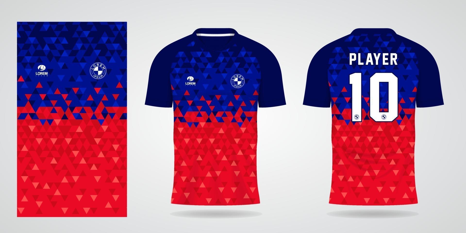 modello di maglia rosso blu per divise della squadra e maglietta da calcio vettore