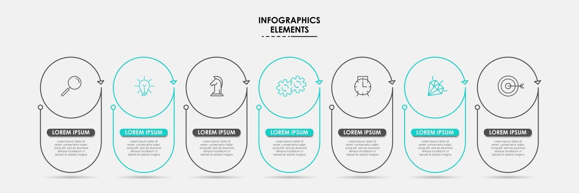 modello di progettazione infografica con icone e 7 opzioni o passaggi vettore