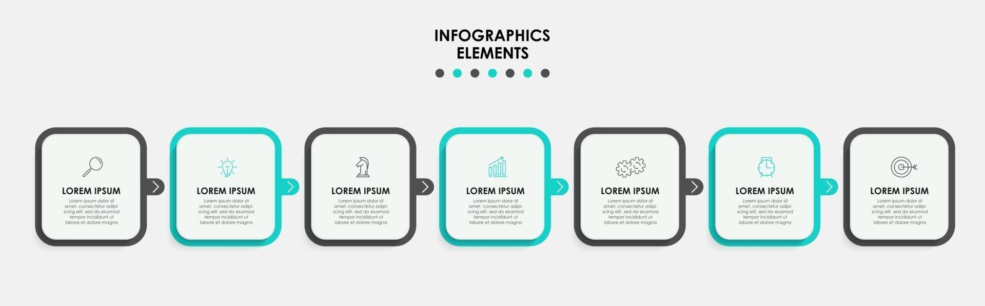 modello di progettazione infografica con icone e 7 opzioni o passaggi vettore