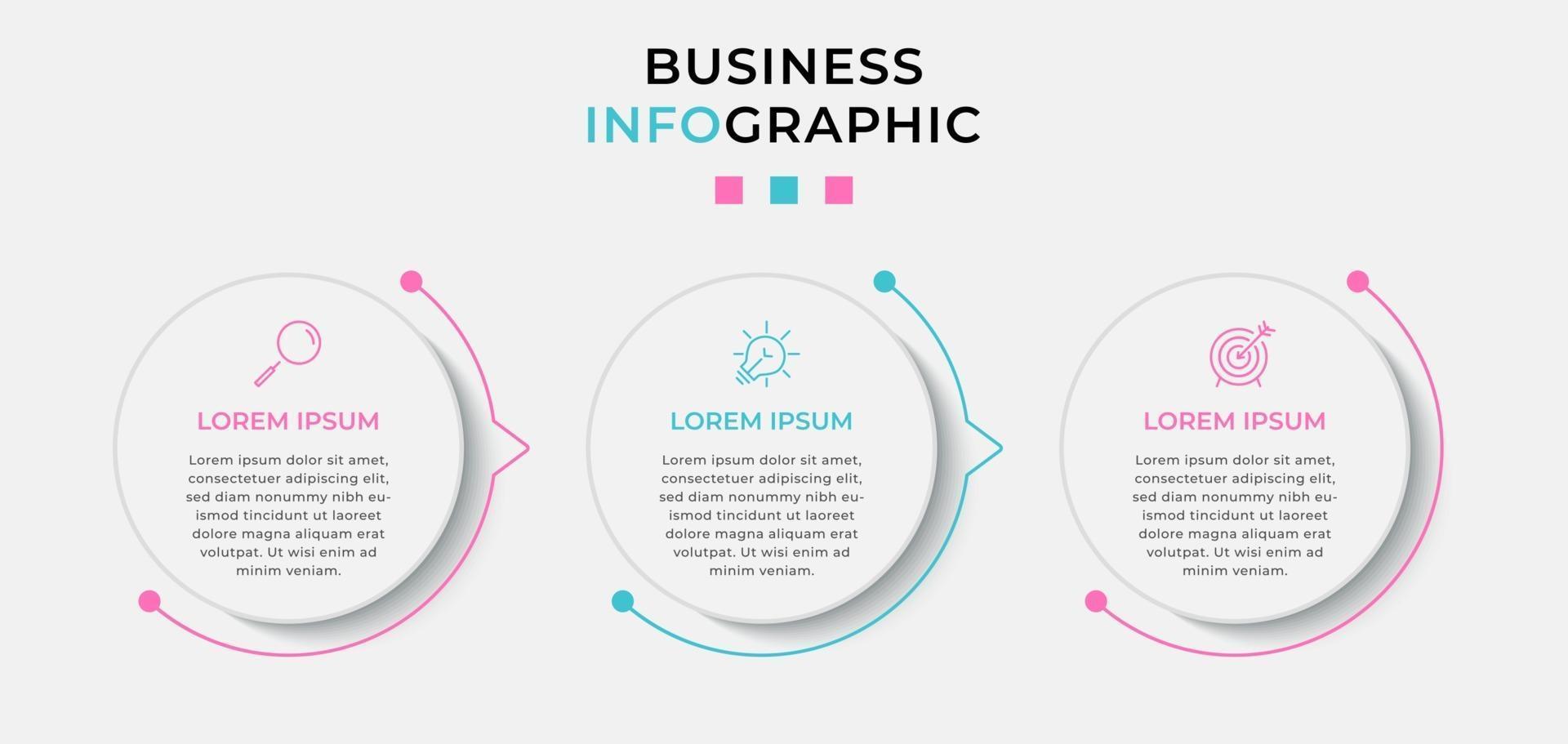 modello di business di progettazione infografica con icone e 3 opzioni o passaggi vettore