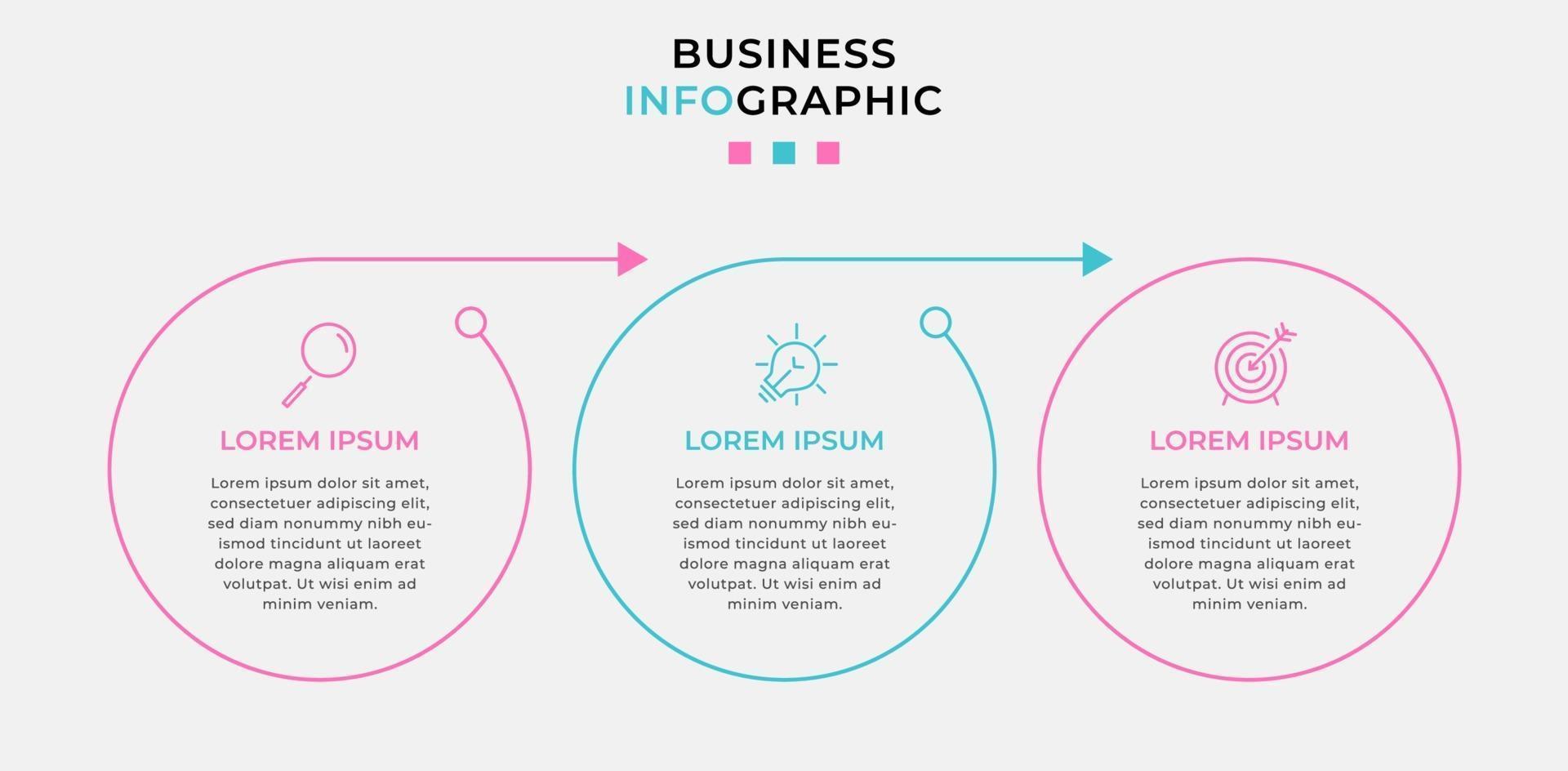 modello di business di progettazione infografica con icone e 3 opzioni o passaggi vettore