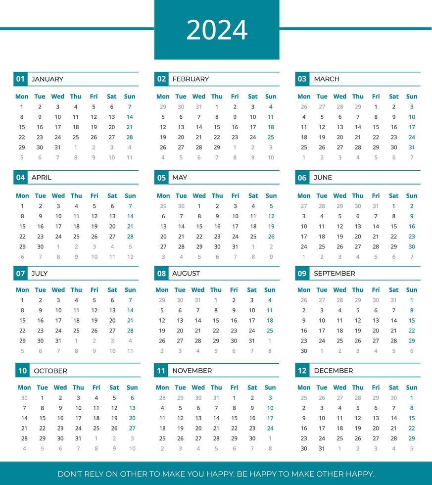 calendario 2024, semplice e pulito 2024 calendario design vettore