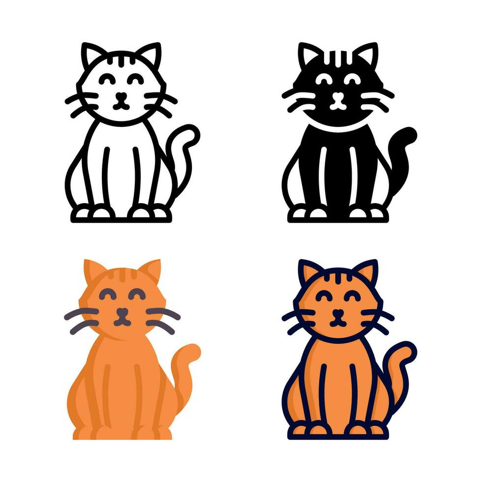 gatto icona impostato stile collezione nel linea, solido, piatto, piatto linea stile su bianca sfondo vettore