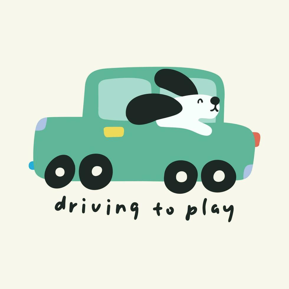 creativo cartone animato illustrazioni di mano, carino cane su un' viaggio nel un' auto vettore