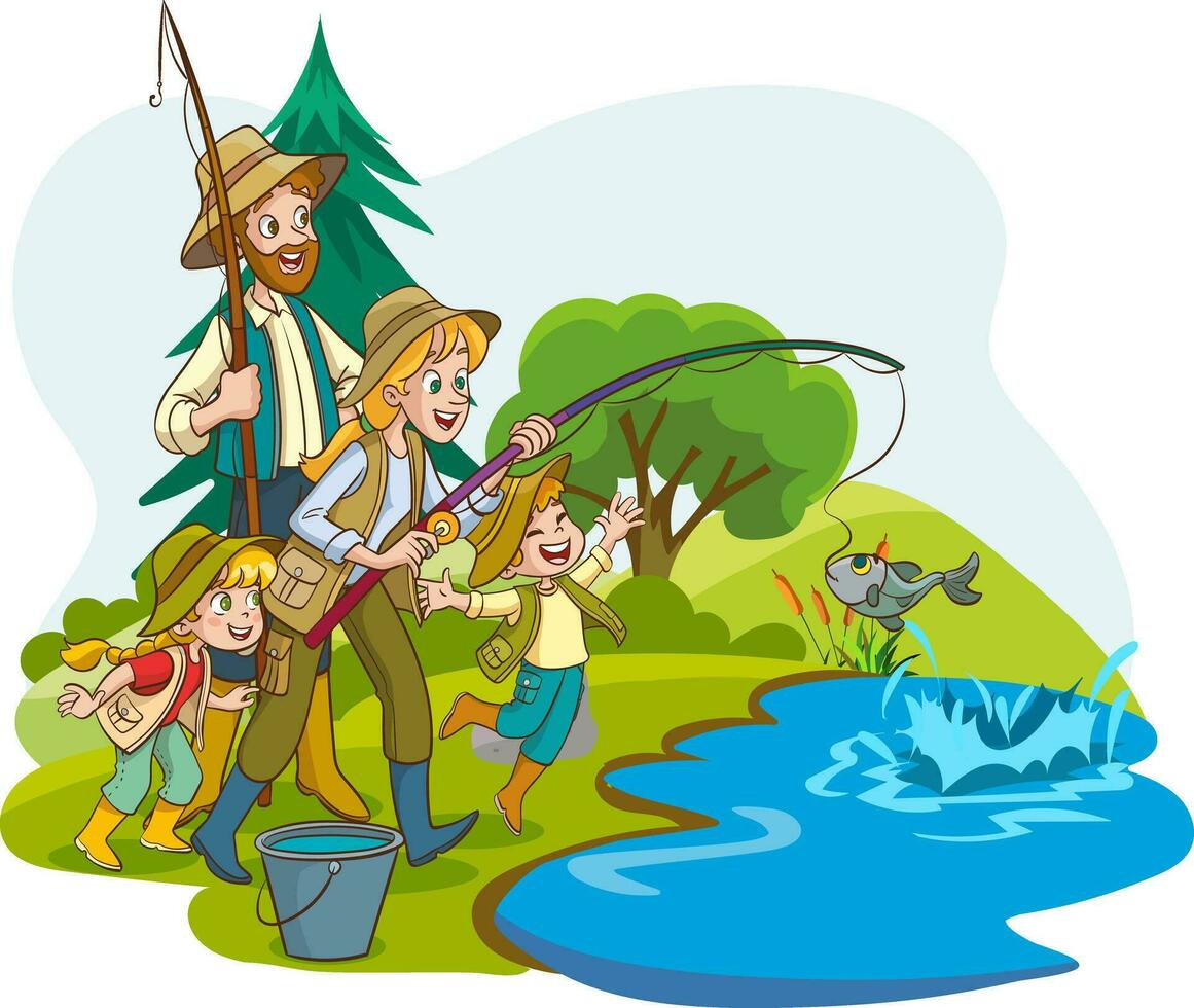 vettore illustrazione di famiglia pesca