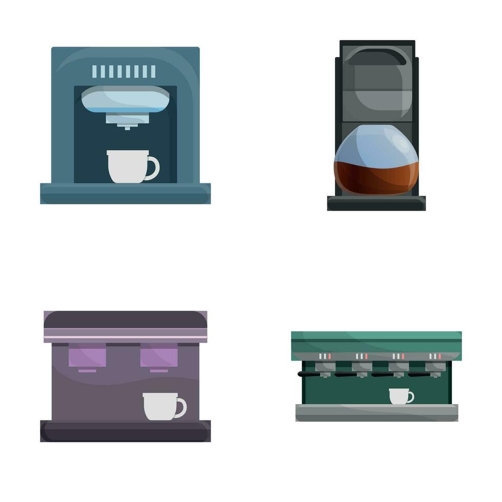 caffè attrezzatura icone impostato cartone animato vettore. caffè macchina vettore
