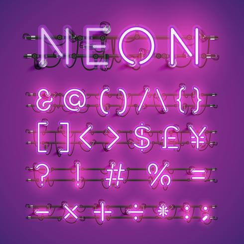 Carattere al neon realistico con fili e console, illustrazione vettoriale