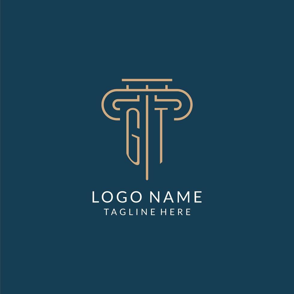 iniziale lettera gt pilastro logo, legge azienda logo design ispirazione vettore