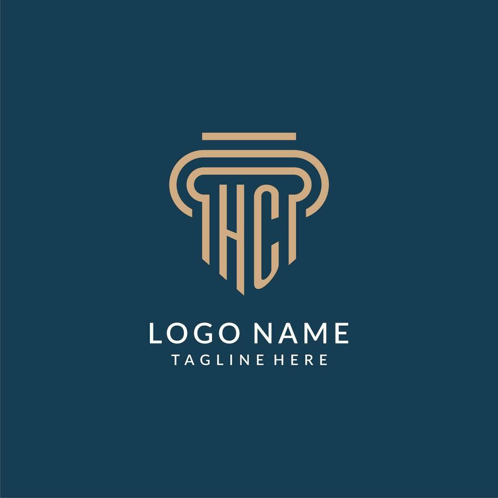 iniziale hc pilastro logo stile, lusso moderno avvocato legale legge azienda logo design vettore
