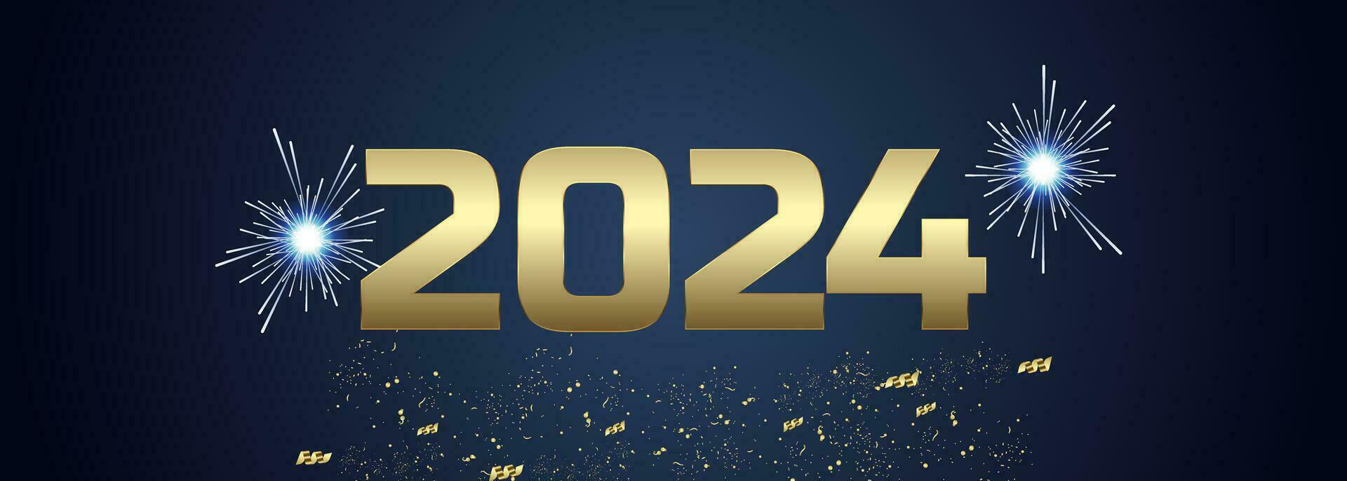 2024 contento nuovo anno con oro nastri, saluto carta concetto vettore, illusione vettore