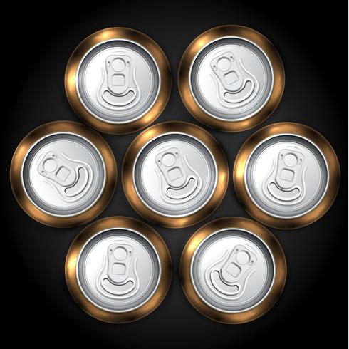 Confezione realistica di 7 birra o lattina dalla cima, illustrazione vettoriale