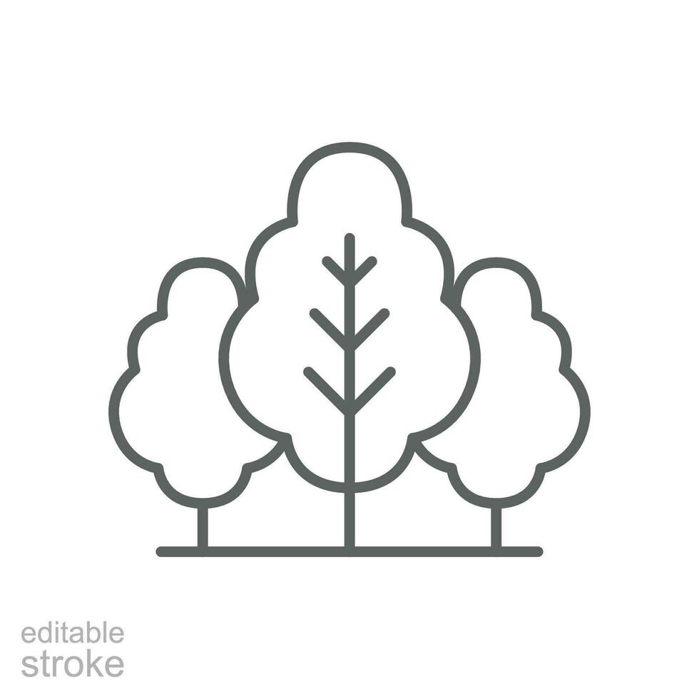 foresta albero icona. semplice schema stile. natura foresta paesaggio, all'aperto, quercia, tronco, pianta concetto. magro linea simbolo. vettore illustrazione isolato. modificabile ictus.