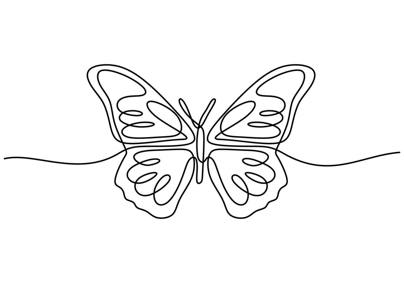 disegno continuo a una linea di una bellissima farfalla vettore