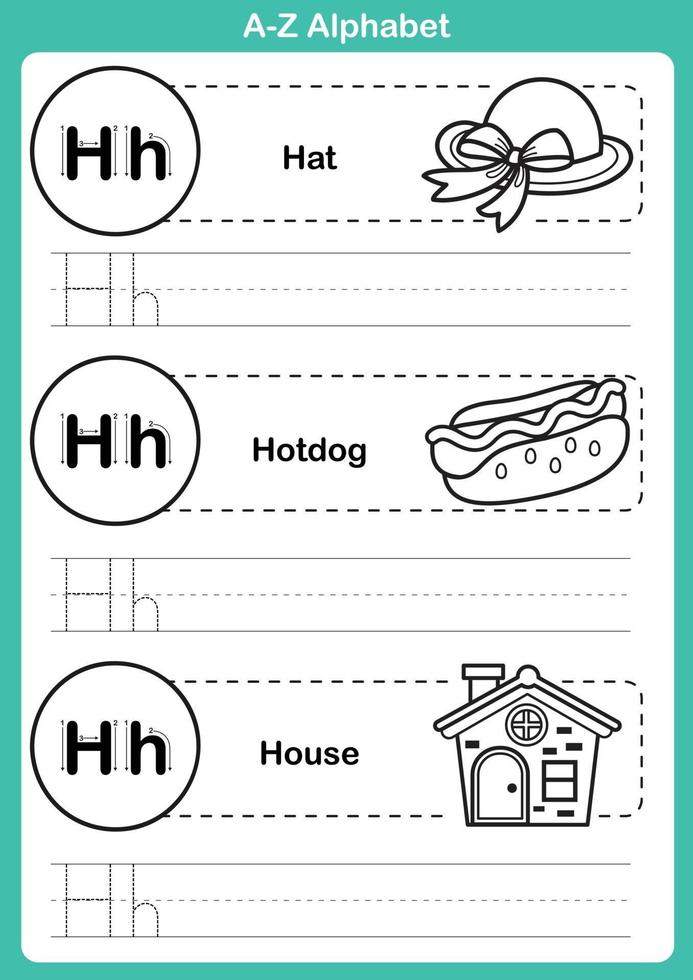esercizio dell'alfabeto az con vocabolario dei cartoni animati per libro da colorare vettore