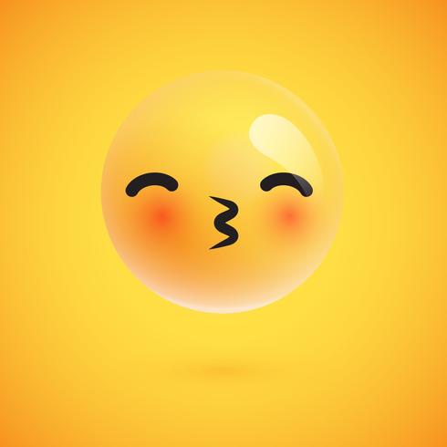 Emoticon giallo alto-dettagliato sveglio per il Web, illustrazione di vettore