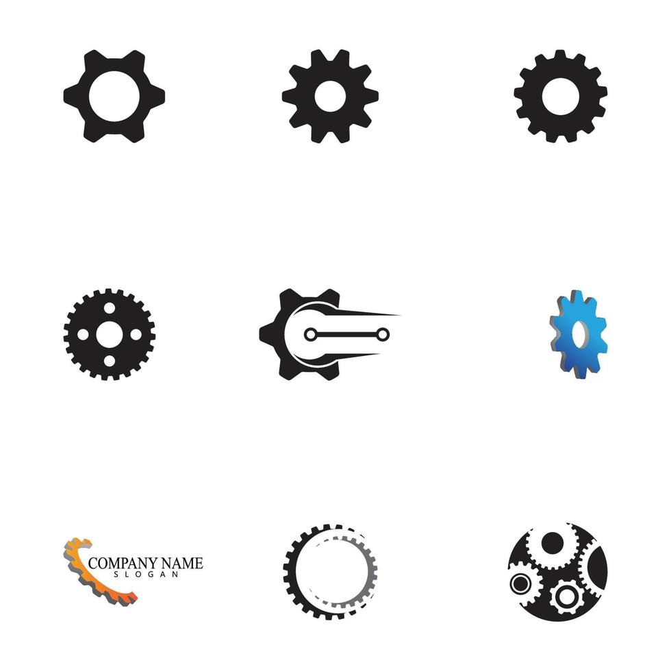 Progettazione dell'illustrazione dell'icona di vettore del modello di logo dell'ingranaggio