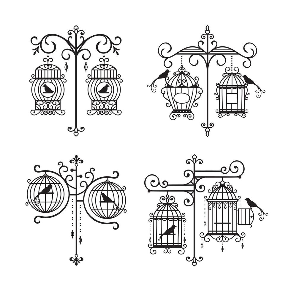 set di collezioni di gabbie per uccelli di nozze disegnate a mano vettore