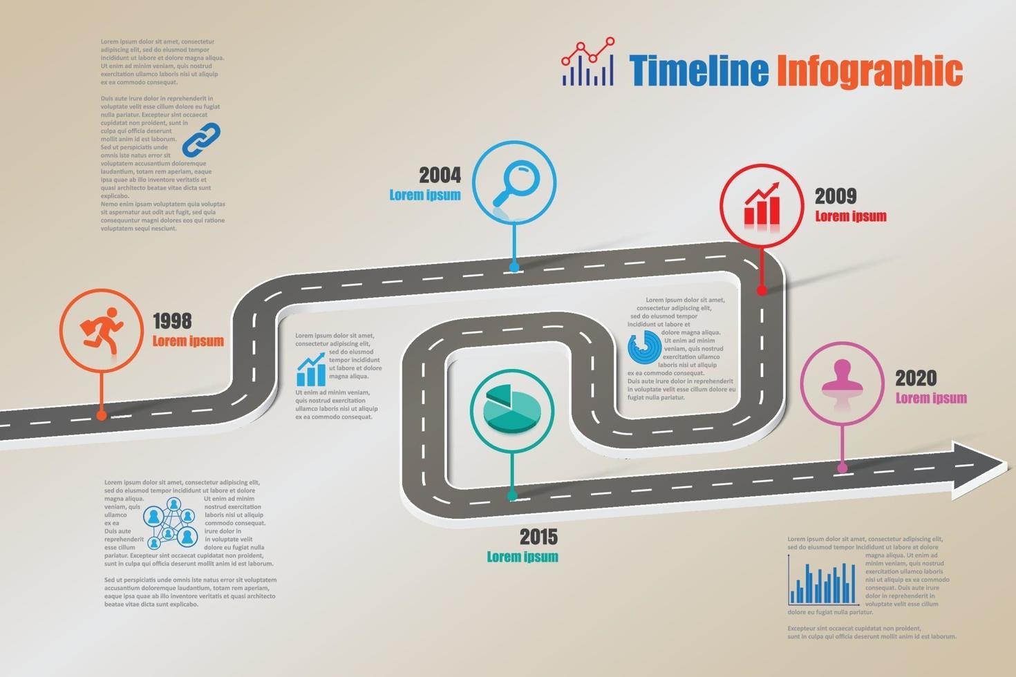 modello di infografica timeline della tabella di marcia aziendale con puntatori progettati vettore