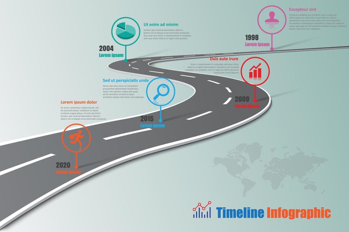 modello di infografica timeline della tabella di marcia aziendale con puntatori progettati vettore