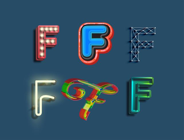 Un set di caratteri di 6 diversi font in stile, vettore