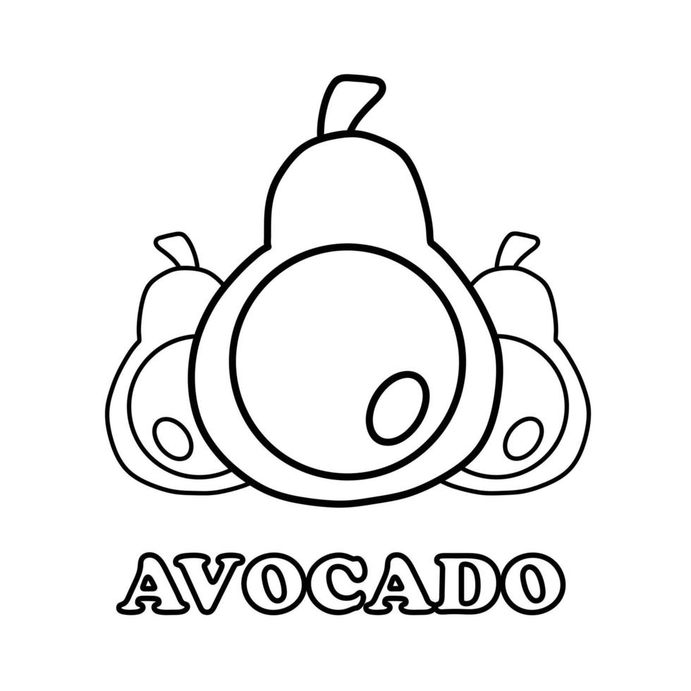 pagina da colorare di avocado. pagina da colorare di cibo sano per bambini vettore