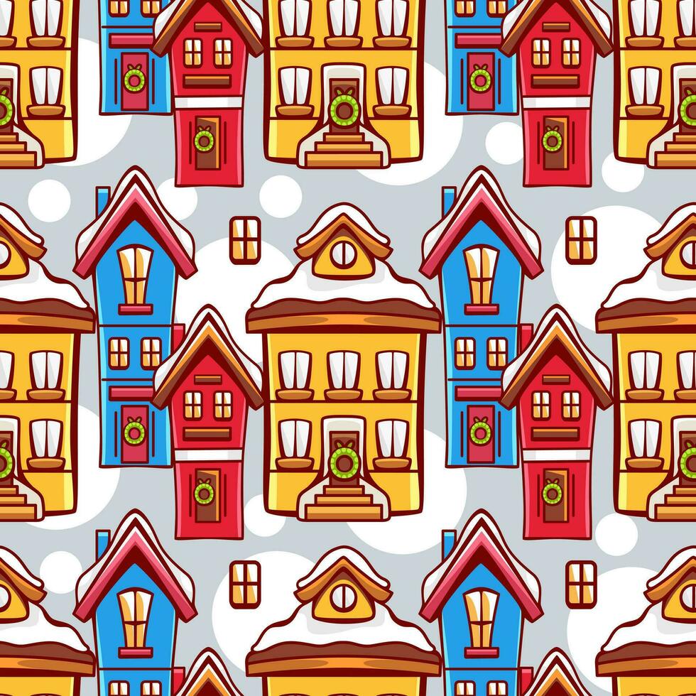 vettore modello su il tema di inverno e Natale con innevato case nel un' carino cartone animato stile.