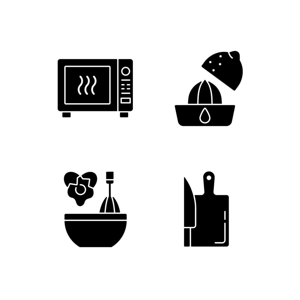 le icone del glifo nero di ricetta alimentare sono impostate su uno spazio bianco vettore