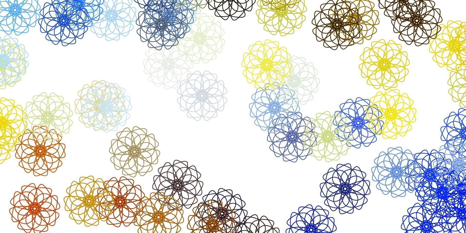 struttura di doodle di vettore blu chiaro, giallo con fiori.