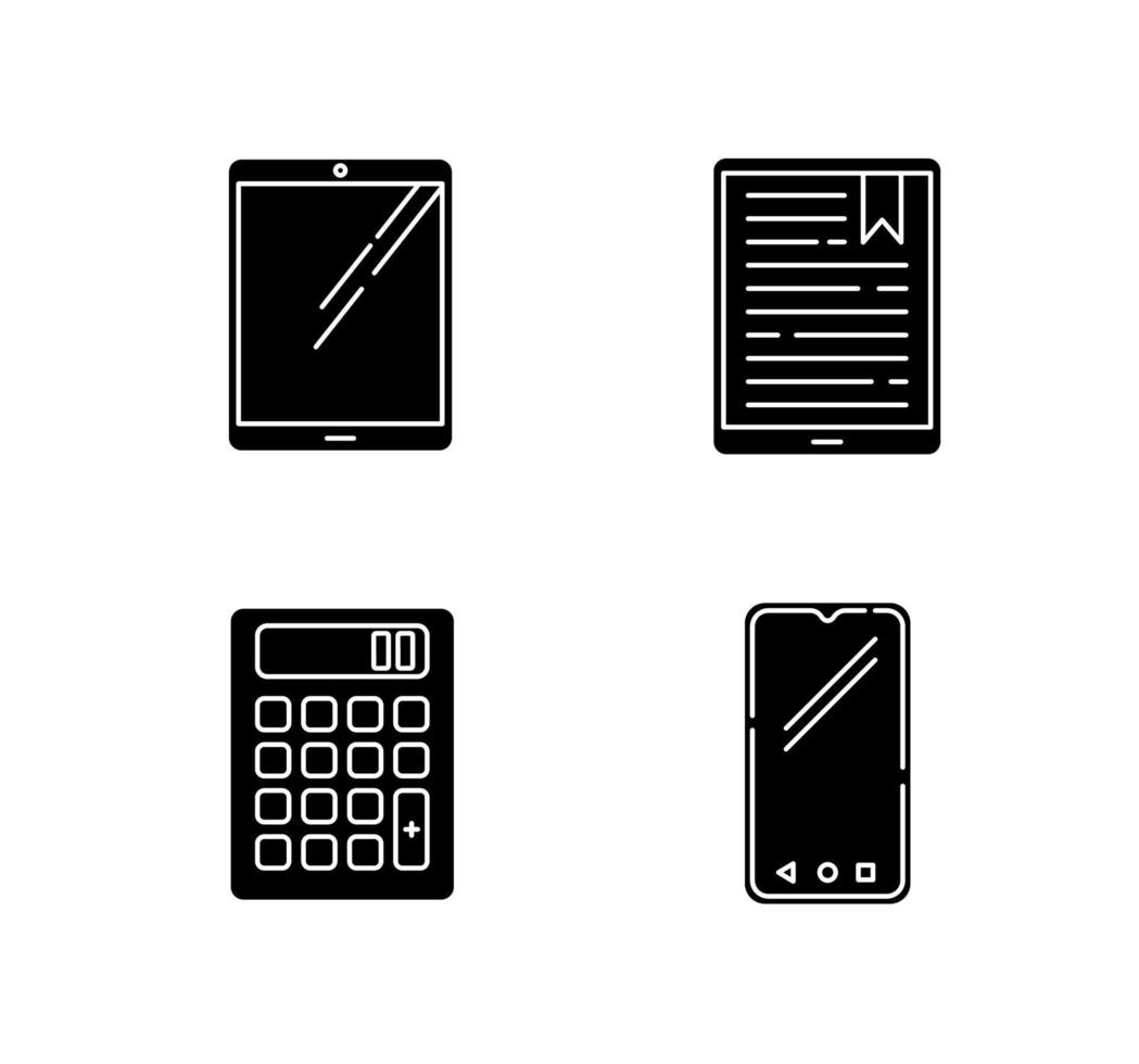 dispositivi mobili icone glifi nere impostate su uno spazio bianco vettore